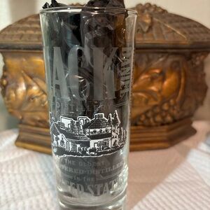 Jack Daniels Whiskey Silver Rimmed Distillery Glass 6" High 9 ounces